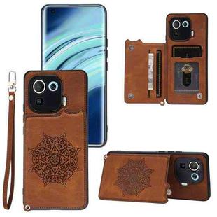 For Xiaomi Mi 11 Pro Mandala Embossed PU + TPU Case with Holder & Card Slots & Photo Frame & Strap(Brown)