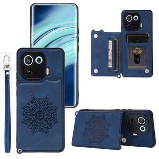 For Xiaomi Mi 11 Pro Mandala Embossed PU + TPU Case with Holder & Card Slots & Photo Frame & Strap(Blue)