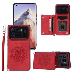 For Xiaomi Mi 11 Ultra Mandala Embossed PU + TPU Case with Holder & Card Slots & Photo Frame & Strap(Red)