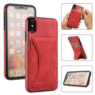 For iPhone XS Max Ultra-thin Shockproof Protective Case with Holder & Metal Magnetic Function(Red)