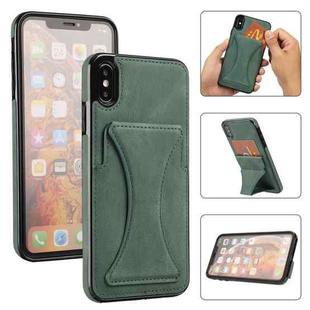 For iPhone XS Max Ultra-thin Shockproof Protective Case with Holder & Metal Magnetic Function(Green)