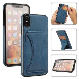 For iPhone XS Max Ultra-thin Shockproof Protective Case with Holder & Metal Magnetic Function(Blue)