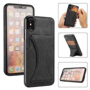 For iPhone X / XS Ultra-thin Shockproof Protective Case with Holder & Metal Magnetic Function(Black)