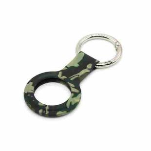 Wet Sticking Pattern Anti-scratch Silicone Shockproof Protective Cover Case with Keychain Ring Loop For AirTag(Green Camouflage)