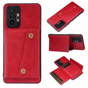 For Xiaomi Redmi Note 10 Pro Max Double Buckle PU + TPU Shockproof Magnetic Protective Case with Card Slot & Holder(Red)