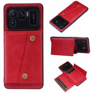 For Xiaomi Mi 11 Ultra Double Buckle PU + TPU Shockproof Magnetic Protective Case with Card Slot & Holder(Red)