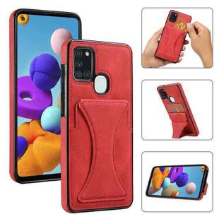 For Samsung Galaxy A21s Ultra-thin Shockproof Protective Case with Holder & Metal Magnetic Function(Red)