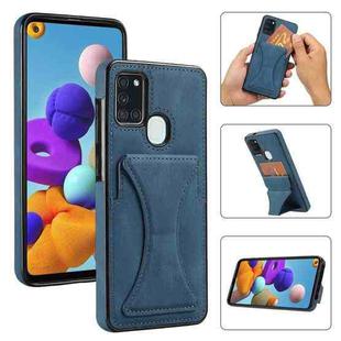 For Samsung Galaxy A21s Ultra-thin Shockproof Protective Case with Holder & Metal Magnetic Function(Blue)