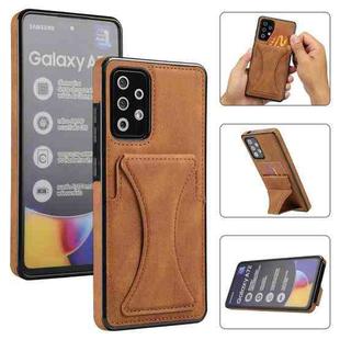 For Samsung Galaxy A52 5G / 4G Ultra-thin Shockproof Protective Case with Holder & Metal Magnetic Function(Brown)