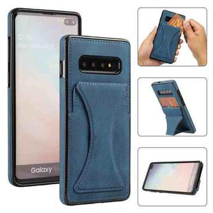 For Samsung Galaxy S10+ Ultra-thin Shockproof Protective Case with Holder & Metal Magnetic Function(Blue)