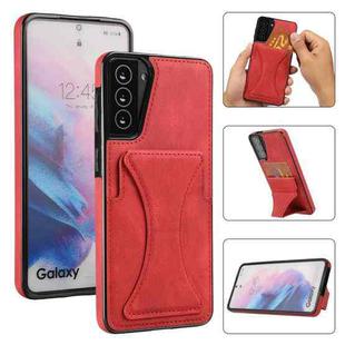 For Samsung Galaxy S21 5G Ultra-thin Shockproof Protective Case with Holder & Metal Magnetic Function(Red)