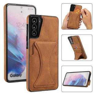 For Samsung Galaxy S21+ 5G Ultra-thin Shockproof Protective Case with Holder & Metal Magnetic Function(Brown)