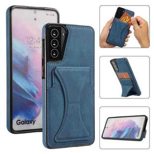 For Samsung Galaxy S21+ 5G Ultra-thin Shockproof Protective Case with Holder & Metal Magnetic Function(Blue)