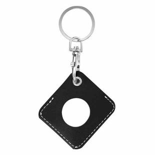 Square PU Leather Case Shockproof Anti-scratch Protective Cover with Keychain Ring Loop For AirTag(Black)
