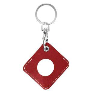 Square PU Leather Case Shockproof Anti-scratch Protective Cover with Keychain Ring Loop For AirTag(Red)