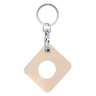 Square PU Leather Case Shockproof Anti-scratch Protective Cover with Keychain Ring Loop For AirTag(Apricot White)