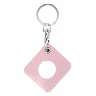Square PU Leather Case Shockproof Anti-scratch Protective Cover with Keychain Ring Loop For AirTag(Cream Pink)