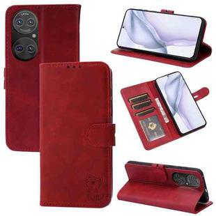 For Huawei P50 Embossed Happy Cat Pattern Horizontal Flip Leather Case with Holder & Card Slots & Wallet(Red)