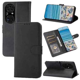 For Huawei P50 Pro Embossed Happy Cat Pattern Horizontal Flip Leather Case with Holder & Card Slots & Wallet(Black)