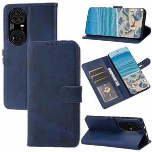 For Huawei P50 Pro Embossed Happy Cat Pattern Horizontal Flip Leather Case with Holder & Card Slots & Wallet(Blue)