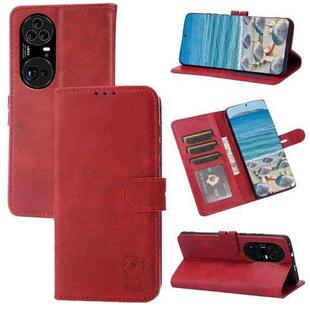 For Huawei P50 Pro Embossed Happy Cat Pattern Horizontal Flip Leather Case with Holder & Card Slots & Wallet(Red)