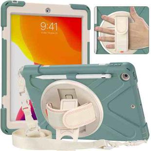 For iPad 10.2 2021 / 2020 / 2019 Pure Color Silicone + PC Protective Case with Holder & Shoulder Strap(Emerald Green)