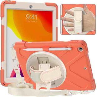 For iPad 10.2 2021 / 2020 / 2019 Pure Color Silicone + PC Protective Case with Holder & Shoulder Strap(Coral Orange)