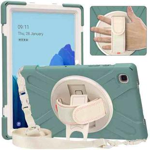 For Samsung Galaxy Tab A7 (2020) T500 Pure Color Silicone + PC Protective Case with Holder & Shoulder Strap(Emerald Green)