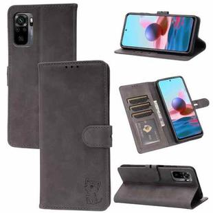 For Xiaomi Redmi Note 10 5G Embossed Happy Cat Pattern Horizontal Flip Leather Case with Holder & Card Slots & Wallet(Grey)