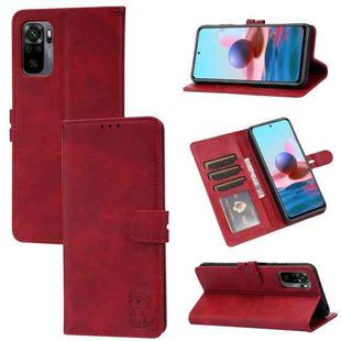 For Xiaomi Redmi Note 10 5G Embossed Happy Cat Pattern Horizontal Flip Leather Case with Holder & Card Slots & Wallet(Red)