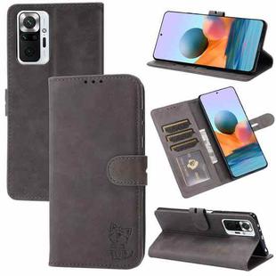 For Xiaomi Redmi Note 10 Pro Embossed Happy Cat Pattern Horizontal Flip Leather Case with Holder & Card Slots & Wallet(Grey)