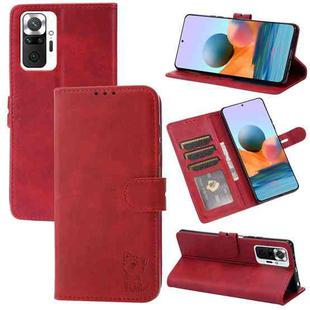 For Xiaomi Redmi Note 10 Pro Embossed Happy Cat Pattern Horizontal Flip Leather Case with Holder & Card Slots & Wallet(Red)