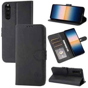 For Sony Xperia 10 III Embossed Happy Cat Pattern Horizontal Flip Leather Case with Holder & Card Slots & Wallet(Black)