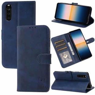 For Sony Xperia 10 III Embossed Happy Cat Pattern Horizontal Flip Leather Case with Holder & Card Slots & Wallet(Blue)