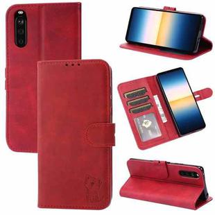 For Sony Xperia 10 III Embossed Happy Cat Pattern Horizontal Flip Leather Case with Holder & Card Slots & Wallet(Red)
