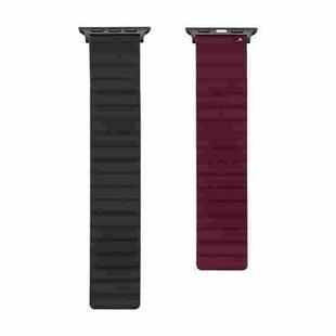 Silicone Magnetic Watch Band For Apple Watch Series 7 45mm / 6 & SE & 5 & 4 44mm / 3 & 2 & 1 42mm(Black+Wine Red)