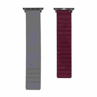 Silicone Magnetic Watch Band For Apple Watch Series 7 45mm / 6 & SE & 5 & 4 44mm / 3 & 2 & 1 42mm(Grey+Wine Red)