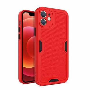 For iPhone 12 mini Contrast-Color Straight Edge Matte TPU Shockproof Case with Sound Converting Hole (Red)