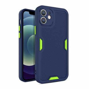 For iPhone 12 Contrast-Color Straight Edge Matte TPU Shockproof Case with Sound Converting Hole(Dark Blue)