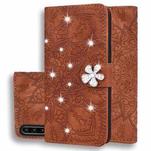 For Huawei P30 Calf Pattern Diamond Mandala Double Folding Design Embossed Leather Case with Wallet & Holder & Card Slots(Brown)