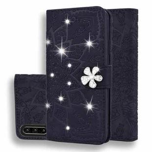 For Huawei P30 Calf Pattern Diamond Mandala Double Folding Design Embossed Leather Case with Wallet & Holder & Card Slots(Black)