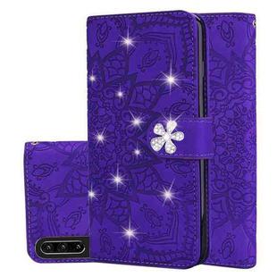 For Huawei P30 Calf Pattern Diamond Mandala Double Folding Design Embossed Leather Case with Wallet & Holder & Card Slots(Purple)