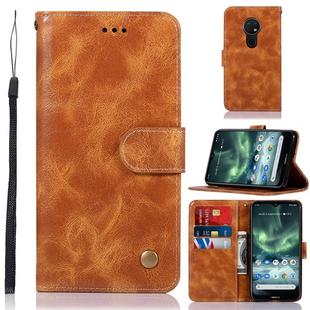 For Nokia 7.2 Retro Copper Button Crazy Horse Horizontal Flip PU Leather Case with Holder & Card Slots & Wallet & Lanyard(Gold Yellow)