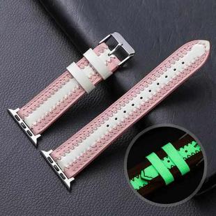Cowhide Leather Luminous Watch Band For Apple Watch Series 8&7 41mm / SE 2&6&SE&5&4 40mm / 3&2&1 38mm(Pink)