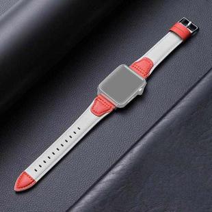 Splicing Cowhide Leather Watch Band For Apple Watch Series 8&7 41mm / SE 2&6&SE&5&4 40mm / 3&2&1 38mm(White Red)