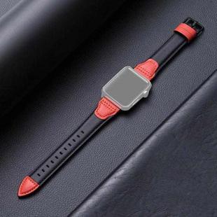 Splicing Cowhide Leather Watch Band For Apple Watch Series 8&7 41mm / SE 2&6&SE&5&4 40mm / 3&2&1 38mm(Black Red)