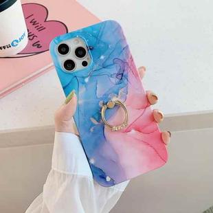 Frosted Watercolor Marble TPU Protective Case with Ring Holder For iPhone 12 mini(Blue+Pink)