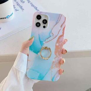 Frosted Watercolor Marble TPU Protective Case with Ring Holder For iPhone 12 mini(Aqua Blue)