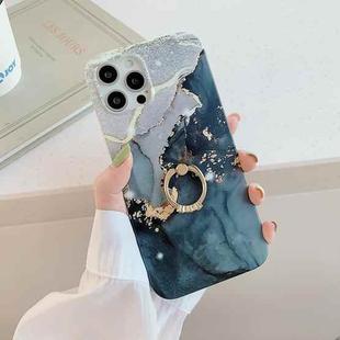 Frosted Watercolor Marble TPU Protective Case with Ring Holder For iPhone 12 / 12 Pro(Black)