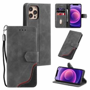 For iPhone 12 / 12 Pro Three-color Stitching Calf Texture Horizontal Flip Leather Case with Holder & Card Slots & Wallet(Grey)